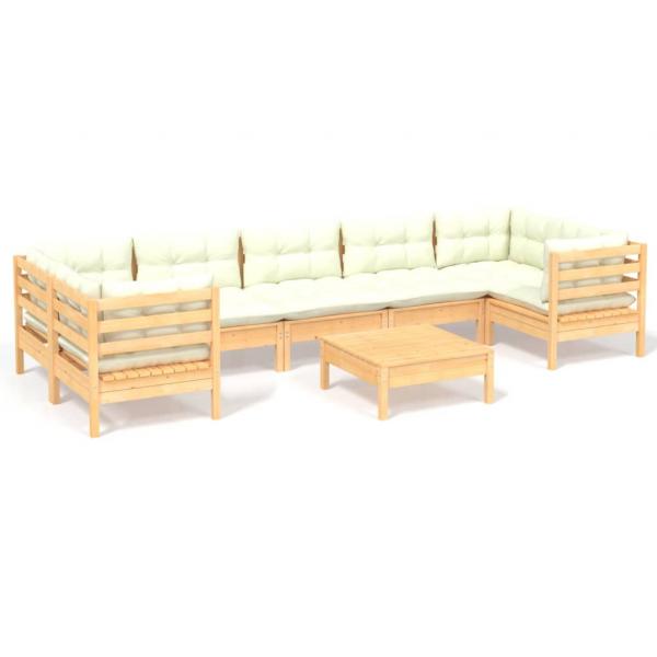 8-tlg. Garten-Lounge-Set mit Creme Kissen Kiefernholz