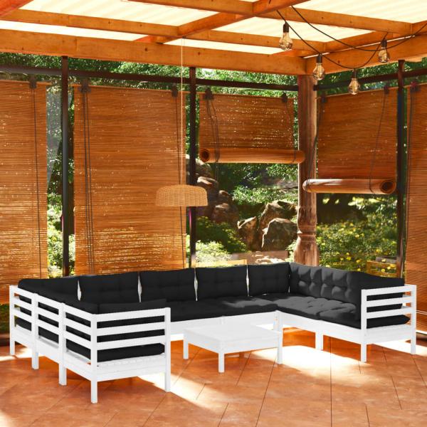 ARDEBO.de - 10-tlg. Garten-Lounge-Set mit Kissen Weiß Kiefernholz