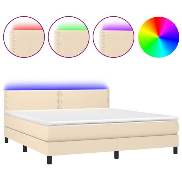 Boxspringbett mit Matratze & LED Creme 160x200 cm Stoff