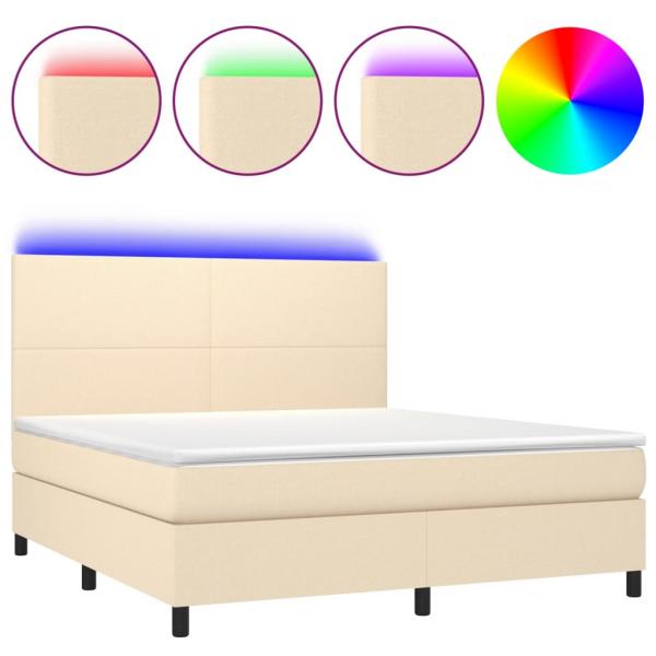 ARDEBO.de - Boxspringbett mit Matratze & LED Creme 180x200 cm Stoff