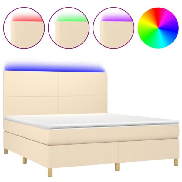 ARDEBO.de - Boxspringbett mit Matratze & LED Creme 180x200 cm Stoff