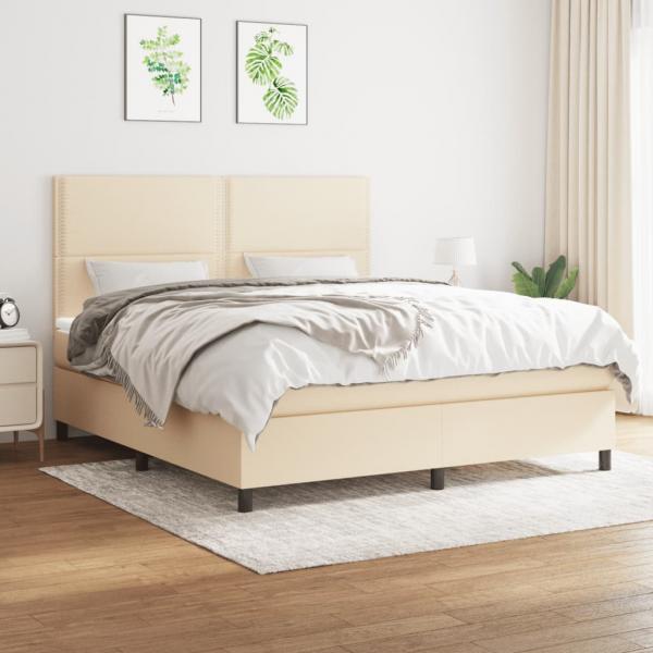 ARDEBO.de - Boxspringbett mit Matratze Creme 180x200 cm Stoff