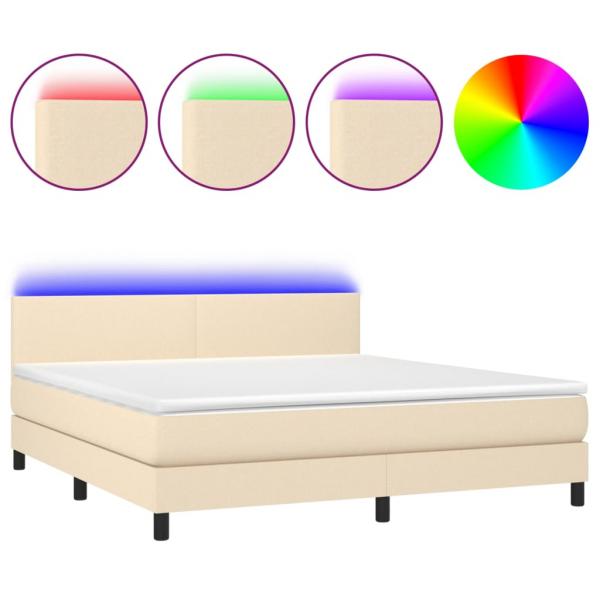 ARDEBO.de - Boxspringbett mit Matratze & LED Creme 180x200 cm Stoff