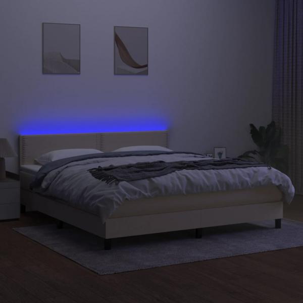 Boxspringbett mit Matratze & LED Creme 180x200 cm Stoff