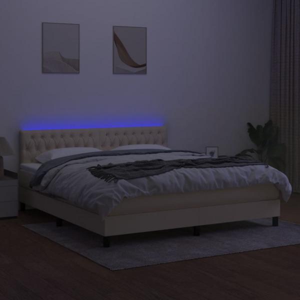 Boxspringbett mit Matratze & LED Creme 180x200 cm Stoff 