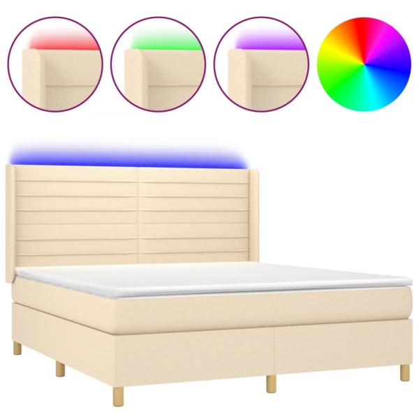 Boxspringbett mit Matratze & LED Creme 180x200 cm Stoff