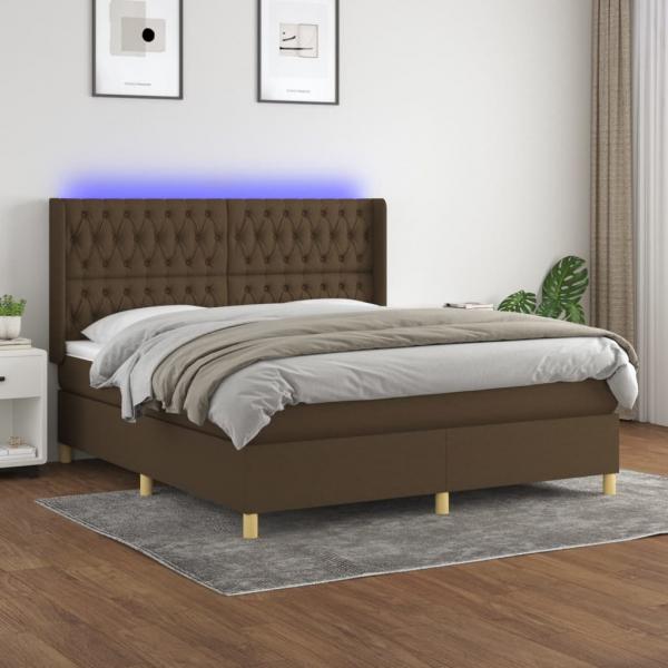 ARDEBO.de - Boxspringbett mit Matratze & LED Dunkelbraun 160x200 cm Stoff