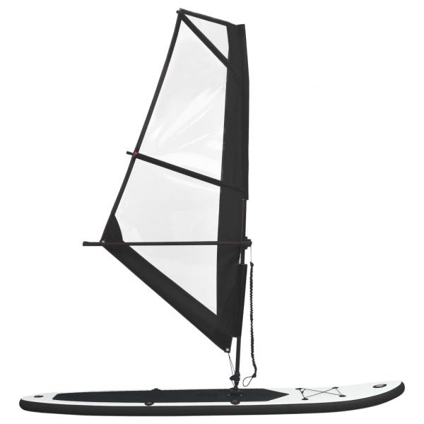 Aufblasbares SUP-Board mit Segel Set Schwarz und Weiß