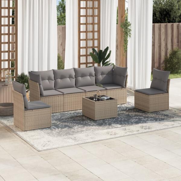 ARDEBO.de - 7-tlg. Garten-Sofagarnitur mit Kissen Beige Poly Rattan