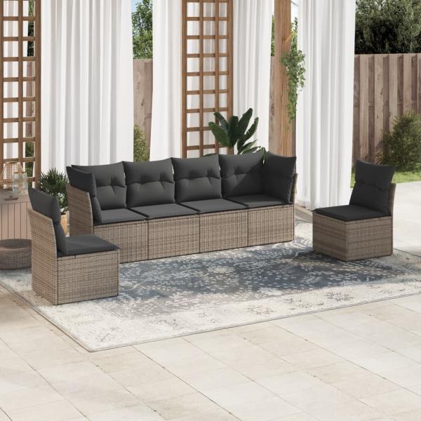 ARDEBO.de - 6-tlg. Garten-Sofagarnitur mit Kissen Grau Poly Rattan