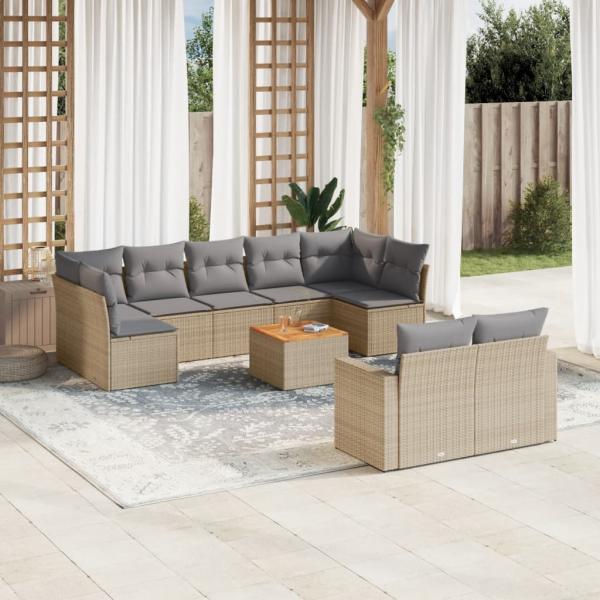 ARDEBO.de - 10-tlg. Garten-Sofagarnitur mit Kissen Beige Poly Rattan