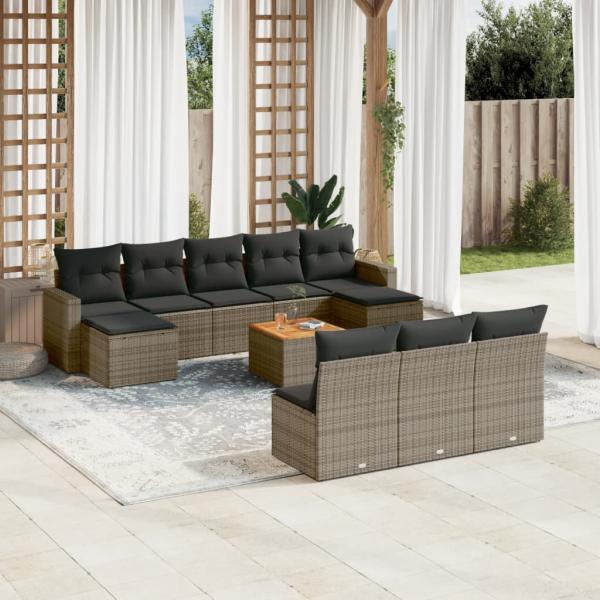 ARDEBO.de - 11-tlg. Garten-Sofagarnitur mit Kissen Grau Poly Rattan