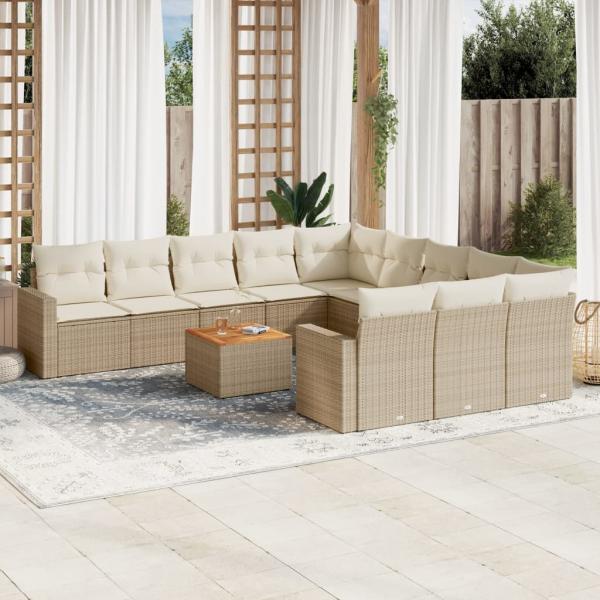 ARDEBO.de - 12-tlg. Garten-Sofagarnitur mit Kissen Beige Poly Rattan