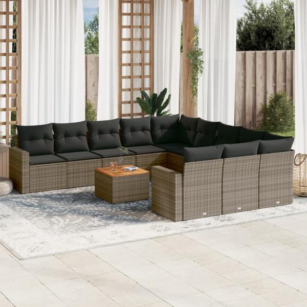 ARDEBO.de - 12-tlg. Garten-Sofagarnitur mit Kissen Grau Poly Rattan