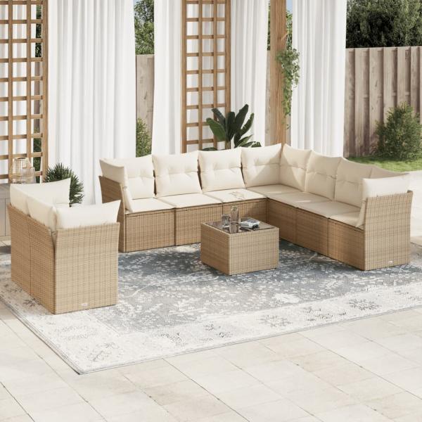 ARDEBO.de - 10-tlg. Garten-Sofagarnitur mit Kissen Beige Poly Rattan