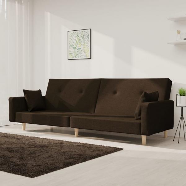 ARDEBO.de - Schlafsofa 2-Sitzer mit 2 Kissen Dunkelbraun Stoff