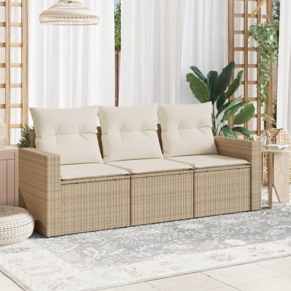 ARDEBO.de - 3-tlg. Garten-Sofagarnitur mit Kissen Beige Poly Rattan