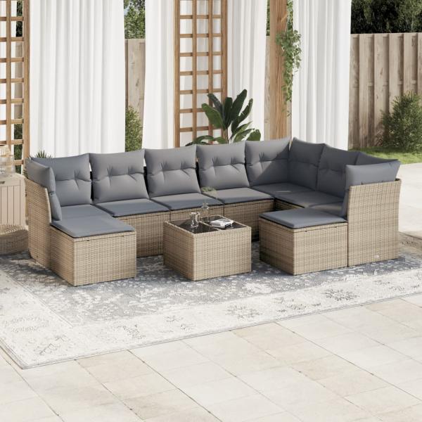 ARDEBO.de - 10-tlg. Garten-Sofagarnitur mit Kissen Beige Poly Rattan