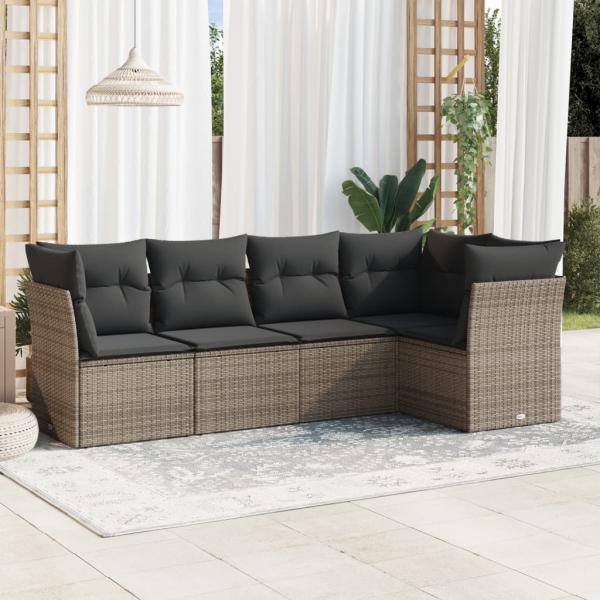 ARDEBO.de - 5-tlg. Garten-Sofagarnitur mit Kissen Grau Poly Rattan