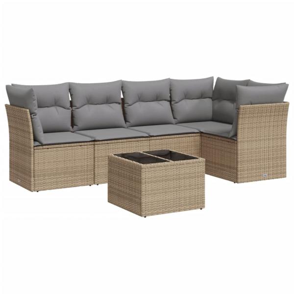 6-tlg. Garten-Sofagarnitur mit Kissen Beige Poly Rattan