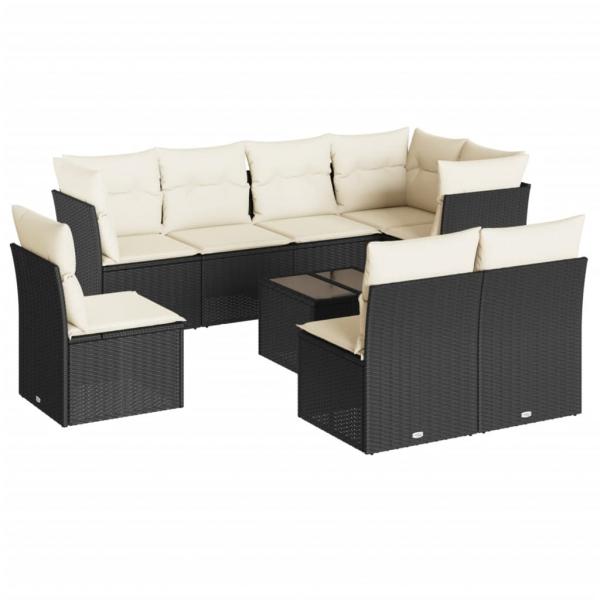 9-tlg. Garten-Sofagarnitur mit Kissen Schwarz Poly Rattan