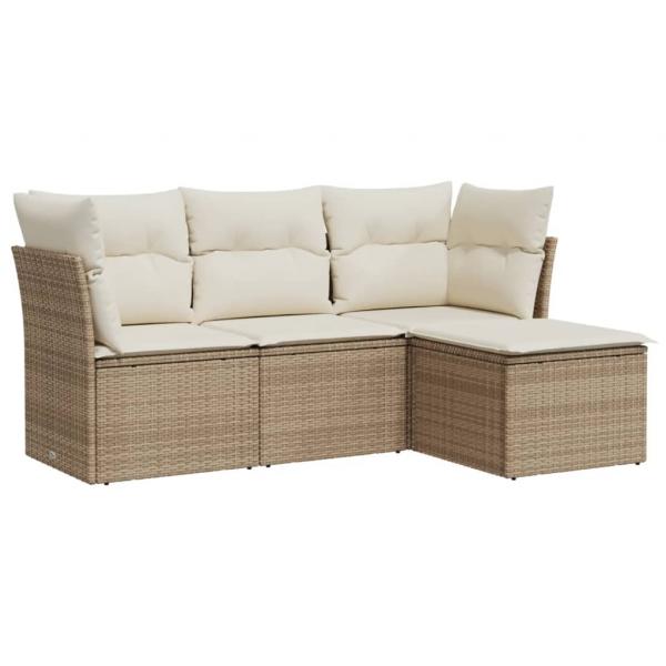 4-tlg. Garten-Sofagarnitur mit Kissen Beige Poly Rattan