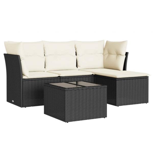 5-tlg. Garten-Sofagarnitur mit Kissen Schwarz Poly Rattan