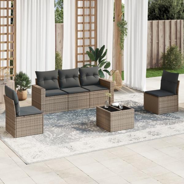 ARDEBO.de - 6-tlg. Garten-Sofagarnitur mit Kissen Grau Poly Rattan