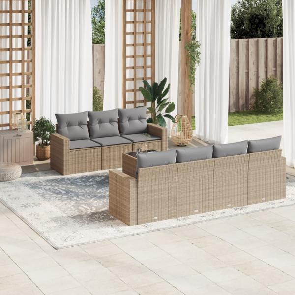 ARDEBO.de - 8-tlg. Garten-Sofagarnitur mit Kissen Beige Poly Rattan