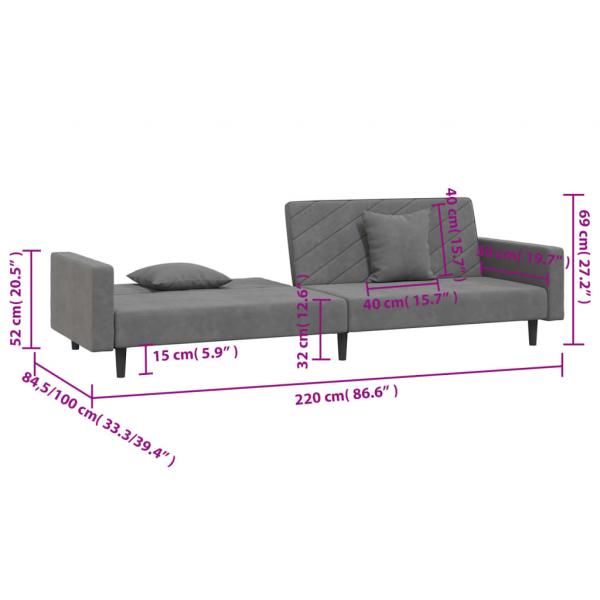 Schlafsofa 2-Sitzer mit 2 Kissen Dunkelgrau Samt