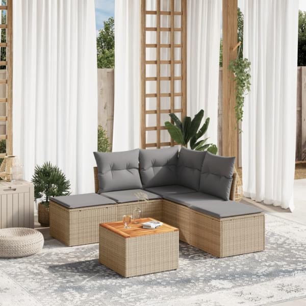 ARDEBO.de - 6-tlg. Garten-Sofagarnitur mit Kissen Beige Poly Rattan