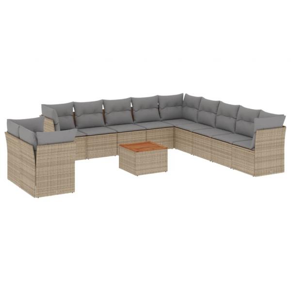 12-tlg. Garten-Sofagarnitur mit Kissen Beige Poly Rattan