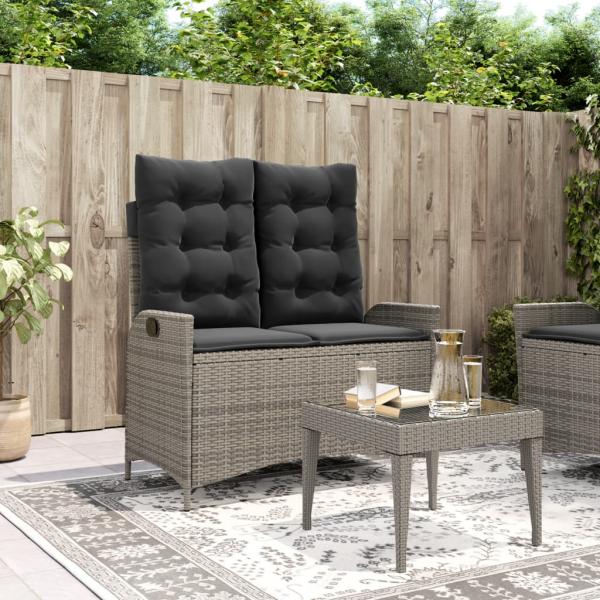 ARDEBO.de - Gartenbank Verstellbar mit Kissen Grau Poly Rattan