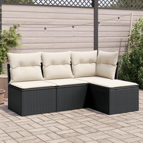 ARDEBO.de - 4-tlg. Garten-Sofagarnitur mit Kissen Schwarz Poly Rattan