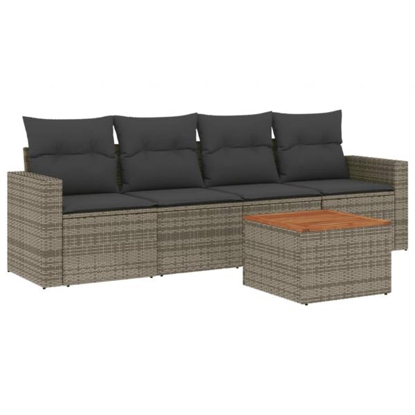 5-tlg. Garten-Sofagarnitur mit Kissen Grau Poly Rattan