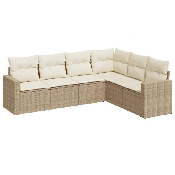 6-tlg. Garten-Sofagarnitur mit Kissen Beige Poly Rattan