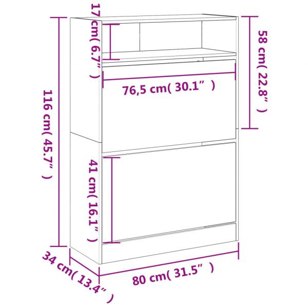 Schuhschrank mit 2 Klappen Betongrau 80x34x116 cm