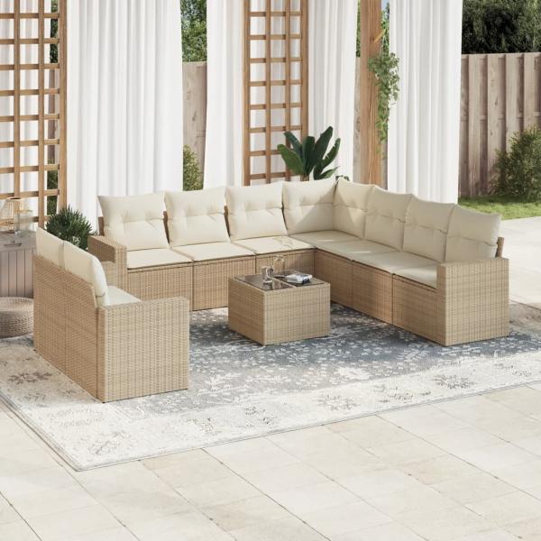 ARDEBO.de - 10-tlg. Garten-Sofagarnitur mit Kissen Beige Poly Rattan