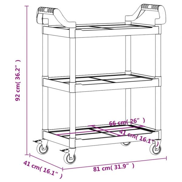 Rollwagen mit 3 Etagen Grau 81x41x92 cm Aluminium