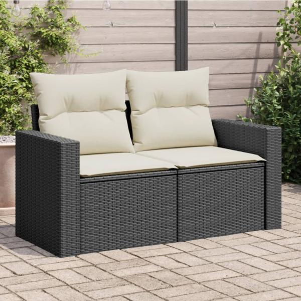 ARDEBO.de - Gartensofa mit Kissen 2-Sitzer Schwarz Poly Rattan