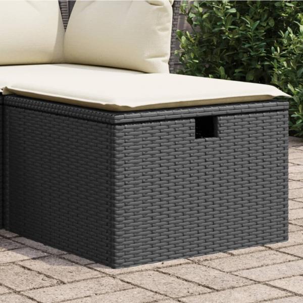 ARDEBO.de - Gartenhocker mit Kissen Schwarz 55x55x37 cm Poly Rattan