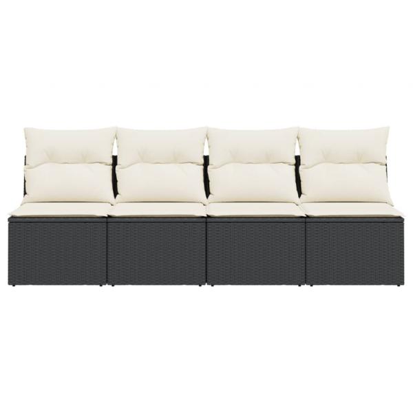 Gartensofa mit Kissen 4-Sitzer Schwarz Poly Rattan