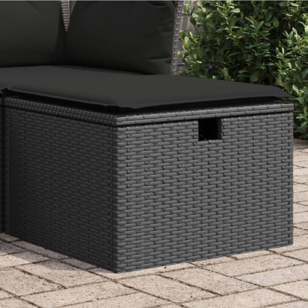 ARDEBO.de - Gartenhocker mit Kissen Schwarz 55x55x37 cm Poly Rattan