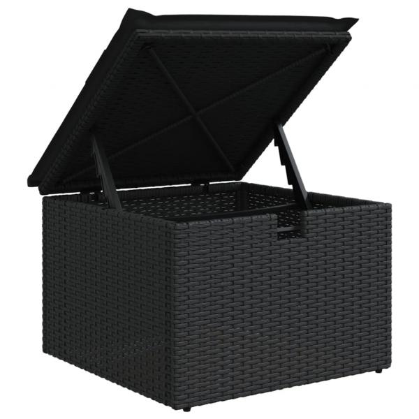 Gartenhocker mit Kissen Schwarz 55x55x37 cm Poly Rattan