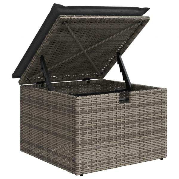 Gartenhocker mit Kissen Grau 55x55x37 cm Poly Rattan