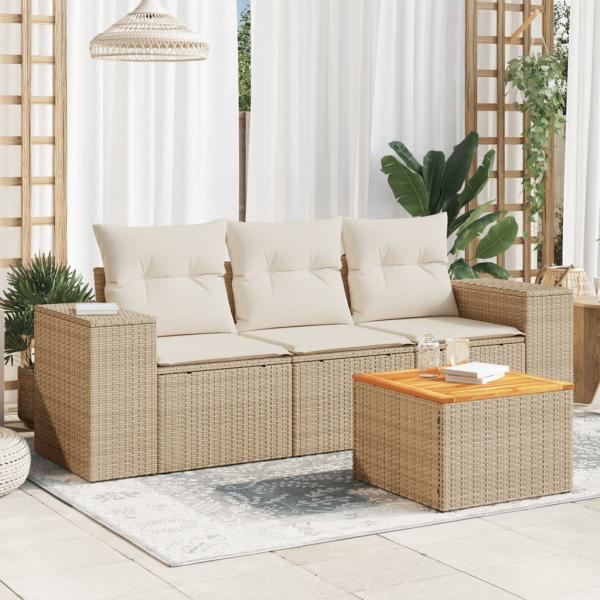 ARDEBO.de - 4-tlg. Garten-Sofagarnitur mit Kissen Beige Poly Rattan