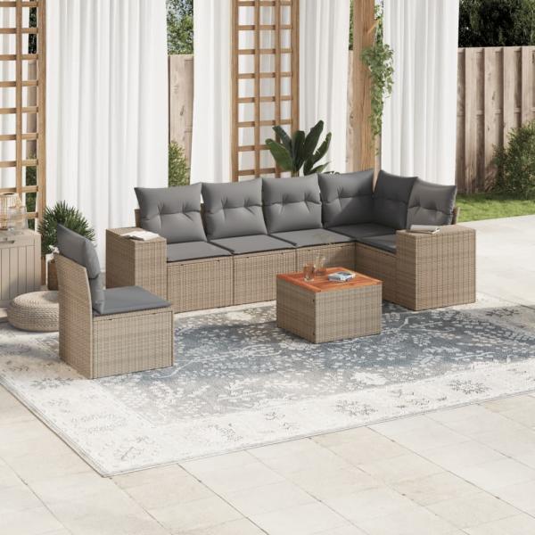 ARDEBO.de - 7-tlg. Garten-Sofagarnitur mit Kissen Beige Poly Rattan