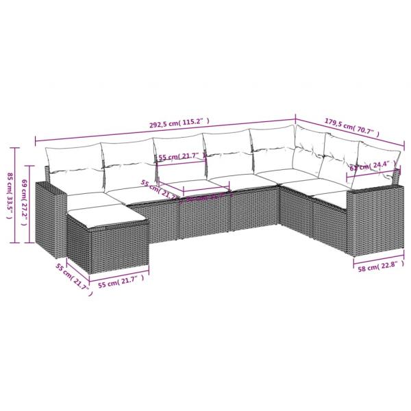 8-tlg. Garten-Sofagarnitur mit Kissen Beige Poly Rattan