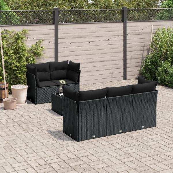 ARDEBO.de - 6-tlg. Garten-Sofagarnitur mit Kissen Schwarz Poly Rattan