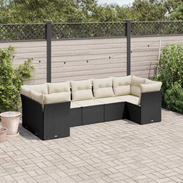 ARDEBO.de - 7-tlg. Garten-Sofagarnitur mit Kissen Schwarz Poly Rattan